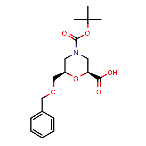 Chemical structure of (2S,6R)-4-Boc-6-(benzyloxymethyl)-2-morpholinecarboxylic acid , CAS 1581750-89-1, AChemBlock AD278545