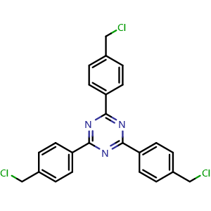 Chemical structure of 2,4,6-Tris[4-(chloromethyl)phenyl]-1,3,5-triazine , CAS 188984-66-9, AChemBlock AD278559