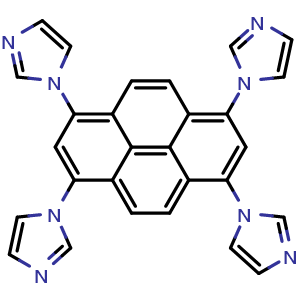 Chemical structure of 1,3,6,8-Tetra(1H-imidazol-1-yl)pyrene , CAS 2247718-42-7, AChemBlock AD278567