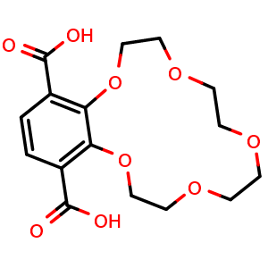 Chemical structure of 2,3,5,6,8,9,11,12-Octahydrobenzo[b][1,4,7,10,13]pentaoxacyclopentadecine-14,17-dicarboxylic acid , CAS 1863934-89-7, AChemBlock AD278576