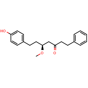 Chemical structure of (5S)-7-(4-Hydroxyphenyl)-5-methoxy-1-phenyl-3-heptanone , CAS 1004319-61-2, AChemBlock AD278590