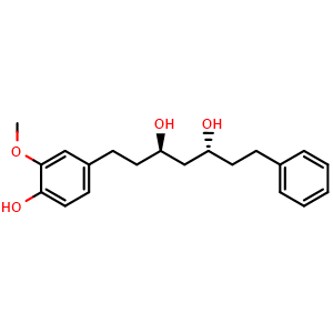 Chemical structure of (3R,5R)-1-(4-Hydroxy-3-methoxyphenyl)-7-phenyl-3,5-heptanediol , CAS 460052-56-6, AChemBlock AD278591