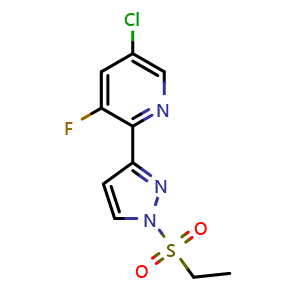 Chemical structure of 5-Chloro-2-(1-(ethylsulfonyl)-1H-pyrazol-3-yl)-3-fluoropyridine , CAS 1103892-49-4, AChemBlock AD278593