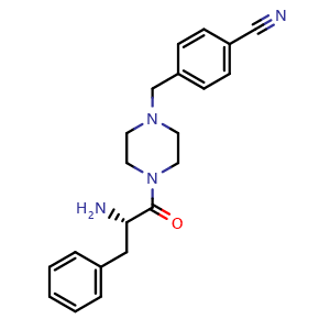 Chemical structure of 4-[[4-[(2S)-2-Amino-1-oxo-3-phenylpropyl]-1-piperazinyl]methyl]benzonitrile , CAS 1314143-43-5, AChemBlock AD278606