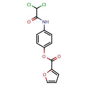 Chemical structure of 4-[(2,2-Dichloroacetyl)amino]phenyl 2-furancarboxylate , CAS 96460-17-2, AChemBlock AD278608
