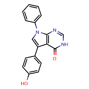 Chemical structure of 3,7-Dihydro-5-(4-hydroxyphenyl)-7-phenyl-4H-pyrrolo[2,3-d]pyrimidin-4-one , CAS 2306182-64-7, AChemBlock AD278609