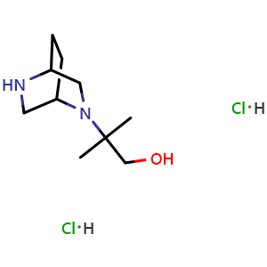 Chemical structure of 2-(2,5-diazabicyclo[2.2.2]octan-2-yl)-2-methyl-propan-1-ol dihydrochloride , AChemBlock AD278627