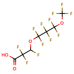 Chemical structure of 2,2,3-trifluoro-3-(1,1,2,2,3,3-hexafluoro-3-(trifluoromethoxy)propoxy)propanoic acid , CAS 919005-14-4, AChemBlock AD278633