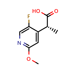 Chemical structure of (R)-2-(5-Fluoro-2-methoxy-4-pyridyl)propanoic acid , CAS 2381377-85-9, AChemBlock AD278665