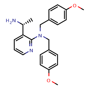 Chemical structure of (R)-3-(1-Aminoethyl)-N,N-bis(4-methoxybenzyl)pyridin-2-amine , CAS 3056977-25-1, AChemBlock AD278695