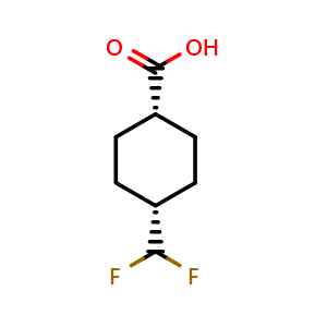 Chemical structure of cis-4-(Difluoromethyl)cyclohexanecarboxylic acid , CAS 2379770-11-1, AChemBlock AD278700