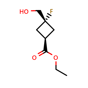 Chemical structure of Ethyl cis-3-fluoro-3-(hydroxymethyl)cyclobutanecarboxylate , CAS 2287290-10-0, AChemBlock AD278701