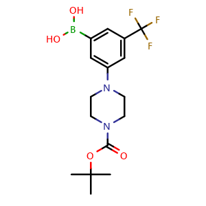 Chemical structure of 3-(4-Boc-1-piperazinyl)-5-(trifluoromethyl)phenylboronic acid , CAS 1704069-33-9, AChemBlock AD278716