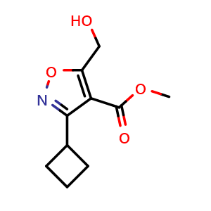 Chemical structure of Methyl 3-cyclobutyl-5-(hydroxymethyl)isoxazole-4-carboxylate , CAS 2135331-54-1, AChemBlock AD278719