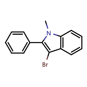 Chemical structure of 3-Bromo-1-methyl-2-phenyl-1H-indole , CAS 609844-40-8, AChemBlock AD278721