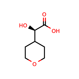 Chemical structure of (R)-2-Hydroxy-2-(tetrahydro-2H-pyran-4-yl)acetic acid , CAS 2375247-59-7, AChemBlock AD278740