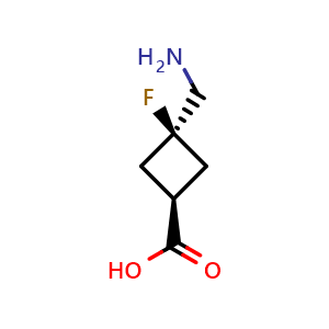 Chemical structure of trans-3-(Aminomethyl)-3-fluorocyclobutanecarboxylic acid , CAS 2385573-20-4, AChemBlock AD278753
