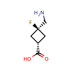 Chemical structure of cis-3-(Aminomethyl)-3-fluorocyclobutanecarboxylic acid , CAS 2384325-76-0, AChemBlock AD278754