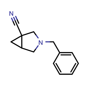 Chemical structure of 3-Benzyl-3-azabicyclo[3.1.0]hexane-1-carbonitrile , CAS 56062-59-0, AChemBlock AD278766