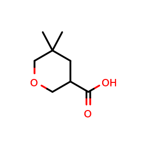 Chemical structure of 5,5-Dimethyltetrahydro-2H-pyran-3-carboxylic acid , CAS 2167229-53-8, AChemBlock AD278799