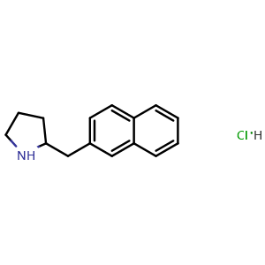 Chemical structure of 2-(2-Naphthylmethyl)pyrrolidine hydrochloride , CAS 1221726-17-5, AChemBlock AD278807