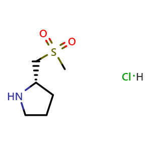 Chemical structure of (S)-2-[(Methylsulfonyl)methyl]pyrrolidine hydrochloride , CAS 2639391-54-9, AChemBlock AD278809