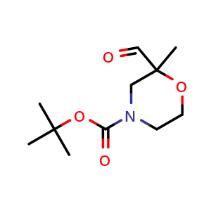 Chemical structure of tert-Butyl 2-formyl-2-methylmorpholine-4-carboxylate , CAS 2137424-57-6, AChemBlock AD278830