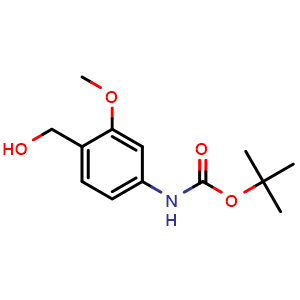 Chemical structure of tert-Butyl (4-(hydroxymethyl)-3-methoxyphenyl)carbamate , CAS 1893850-77-5, AChemBlock AD278831