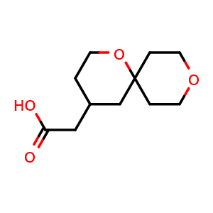 Chemical structure of 2-(1,9-Dioxaspiro[5.5]undecan-4-yl)acetic acid , CAS 1367798-31-9, AChemBlock AD278836
