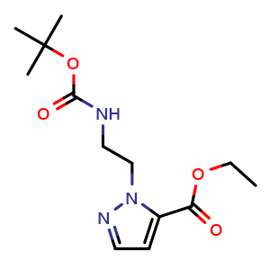 Chemical structure of Ethyl 1-(2-((tert-butoxycarbonyl)amino)ethyl)-1H-pyrazole-5-carboxylate , CAS 2009011-90-7, AChemBlock AD278842