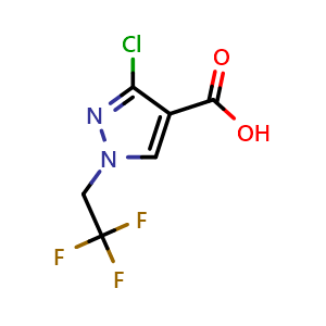 Chemical structure of 3-Chloro-1-(2,2,2-trifluoroethyl)-1H-pyrazole-4-carboxylic acid , CAS 2991434-75-2, AChemBlock AD278843