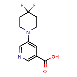 Chemical structure of 5-(4,4-Difluoropiperidin-1-yl)nicotinic acid , CAS 2413085-25-1, AChemBlock AD278859
