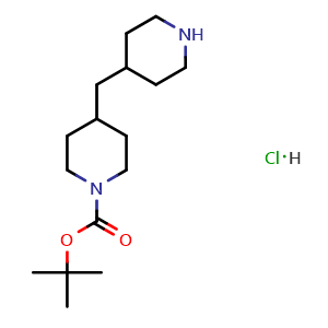 Chemical structure of tert-Butyl 4-(piperidin-4-ylmethyl)piperidine-1-carboxylate hydrochloride , CAS 2551119-89-0, AChemBlock AD278868