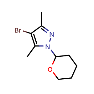 Chemical structure of 4-Bromo-3,5-dimethyl-1-tetrahydropyran-2-yl-pyrazole , CAS 1187385-69-8, AChemBlock AD278870