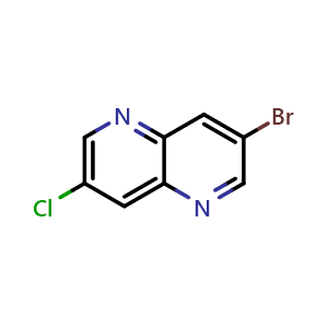 Chemical structure of 3-Bromo-7-chloro-1,5-naphthyridine , CAS 1246550-12-8, AChemBlock AD278875
