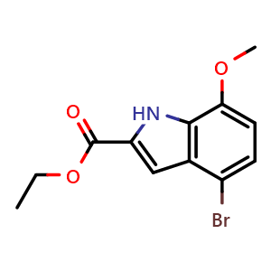 Chemical structure of Ethyl 4-bromo-7-methoxy-1H-indole-2-carboxylate , CAS 119647-77-7, AChemBlock AD278877