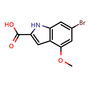 Chemical structure of 6-Bromo-4-methoxy-1H-indole-2-carboxylic acid , CAS 1784332-48-4, AChemBlock AD278879