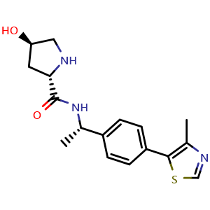 Chemical structure of (2S,4R)-4-Hydroxy-N-[(1S)-1-[4-(4-methylthiazol-5-yl)phenyl]ethyl]pyrrolidine-2-carboxamide , CAS 2086301-12-2, AChemBlock AD278885