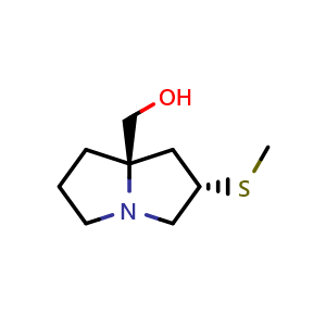 Chemical structure of [(2S,7aR)-2-(Methylsulfanyl)-hexahydro-1H-pyrrolizin-7a-yl]methanol , CAS 2935433-00-2, AChemBlock AD278887