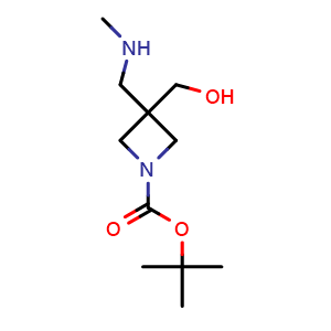 Chemical structure of tert-Butyl 3-(hydroxymethyl)-3-(methylaminomethyl)azetidine-1-carboxylate , CAS 2837689-25-3, AChemBlock AD278890