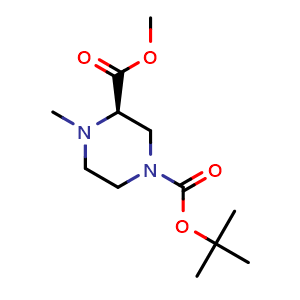 Chemical structure of O1-tert-Butyl O3-methyl (3R)-4-methylpiperazine-1,3-dicarboxylate , CAS 1201186-72-2, AChemBlock AD278894