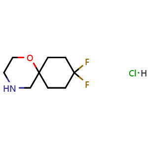 Chemical structure of 9,9-Difluoro-1-oxa-4-azaspiro[5.5]undecane hydrochloride , CAS 2309465-90-3, AChemBlock AD278899