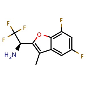 Chemical structure of (1R)-1-(5,7-Difluoro-3-methyl-benzofuran-2-yl)-2,2,2-trifluoro-ethanamine , CAS 2956389-87-8, AChemBlock AD278906