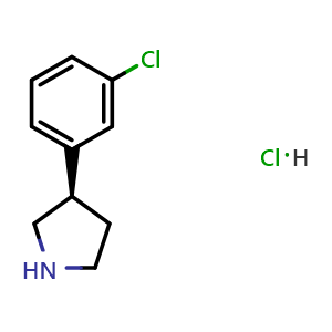 Chemical structure of (3R)-3-(3-Chlorophenyl)pyrrolidine hydrochloride , CAS 1384268-87-4, AChemBlock AD278909