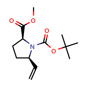 Chemical structure of O1-tert-Butyl O2-methyl (2S,5R)-5-vinylpyrrolidine-1,2-dicarboxylate , CAS 328974-66-9, AChemBlock AD278913