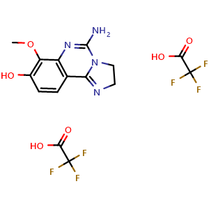 Chemical structure of 5-Amino-7-methoxy-2,3-dihydroimidazo[1,2-c]quinazolin-8-ol bis(2,2,2-trifluoroacetic acid) , CAS 1032570-72-1, AChemBlock AD278925
