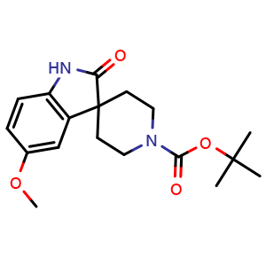 Chemical structure of tert-Butyl 5-methoxy-2-oxo-spiro[indoline-3,4'-piperidine]-1'-carboxylate , CAS 752234-64-3, AChemBlock AD278948