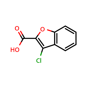 Chemical structure of 3-Chloro-1-benzofuran-2-carboxylic acid , CAS 856180-58-0, AChemBlock AD278959