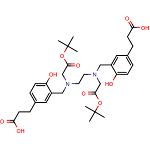 Chemical structure of 3-[3-[[(2-tert-Butoxy-2-oxo-ethyl)-[2-[(2-tert-butoxy-2-oxo-ethyl)-[[5-(2-carboxyethyl)-2-hydroxy-phenyl]methyl]amino]ethyl]amino]methyl]-4-hydroxy-phenyl]propanoic acid , CAS 1899939-35-5, AChemBlock AD278964