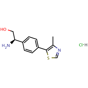 Chemical structure of (2R)-2-Amino-2-[4-(4-methylthiazol-5-yl)phenyl]ethanol hydrochloride , CAS 2156591-05-6, AChemBlock AD278968